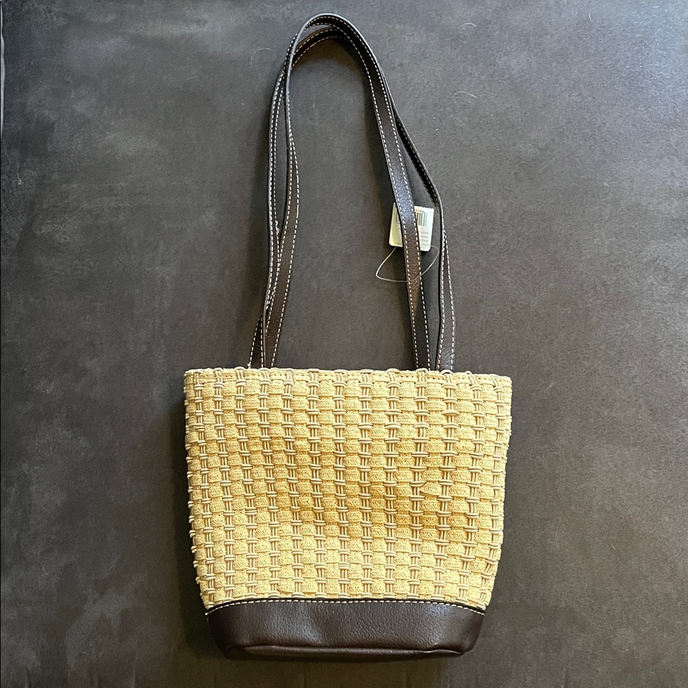 Rattan Liz Claiborne Small Basket Tan & Brown Handbag Shoulder Purse, NWOT - Picture 7 of 11